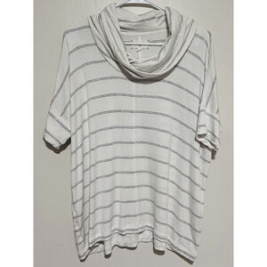 Lou & Grey Cowl Neck Top Women’s Medium White Grey Stripe Soft Pullover Shirt